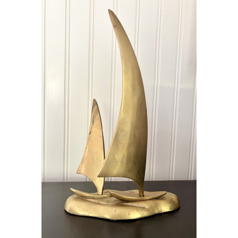 Vintage Brass Sailboat Sculpture Mid Century Modern MCM Nautical Decor Coastal